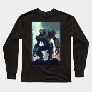 Giant futuristic robot cyborg Monkey attacking the city Long Sleeve T-Shirt